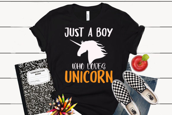 Unicorn T-Shirt Design Just a Boy: Graphics & T-Shirt Designs